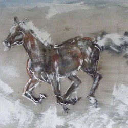 Running in the surf. Mixed media. Private collection.