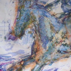 Abstract horse study. Mixed media on paper. 12 X 16 inches in mount. <a href="https://fiknox.com//contact/" target="_self">For sale - £30</a>