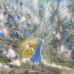 Peacock. Ink and wash on paper. Private collection.