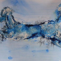 Poodles can fly. Ink and wash. Private collection.