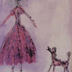 Love is often pink. Ink and wash on paper. Private collection.