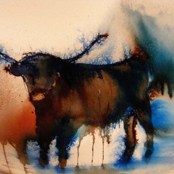 Highland bull. Watercolour. Private collection.